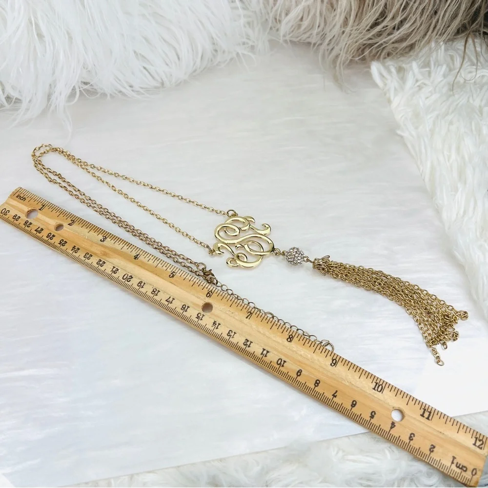 Vintage aged goldtone large fringe dangle pendant necklace